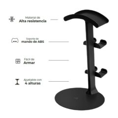 Soporte de Escritorio Acteck Vault Station BD414 para Aud?fonos Celulares Gamepads 4 Puntos de Ajuste Negro