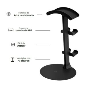 Soporte de Escritorio Acteck Vault Station BD414 para Aud?fonos Celulares Gamepads 4 Puntos de Ajuste Negro