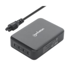 Estacion de carga PD Manhattan con 4 puertos USB-C con una potencia maxima de 240 W Compatible con laptop MacBook Pro Ultrabook telefonos/tabletas y consolas portatiles de videojuegos Negro