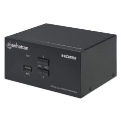 Switch KVM Manhattan HDMI de 2 puertos para doble monitor y con conexiones de audio y microfono de 3.5 mm Modelo 153522