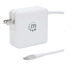 Cargador de pared Manhattan PD con cable USB-C integrado de hasta 60 W y puerto USB-A Blanco Modelo 180245