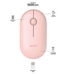 Mouse Acteck Ultra Delgado Optimize Edge MI460 rosa Inal?mbrico 1500 DPI bateria AA