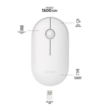 Mouse Acteck Optimize Edge MI460 Inal?mbrico Blanco Dise?o Delgado 1600DPI 2 Botones + 1