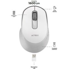 Mouse Acteck Optimize Ergo MI470 Inal?mbrico Blanco Dise?o Ergon?mico 1600DPI 2 Botones +1 Bater?a