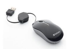 Mini mouse Verbtim alambrico Retractil travel color Negro USB