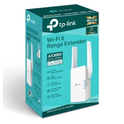 Extensor de rango inal?mbrico TP-Link RE705X Wi-Fi 6 AX3000 OneMesh 1 puerto RJ45 gigabit modo AP 2 antenas