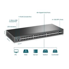 Switch TP-Link JetStream TL-SG3452X administrable L2+ 48 puertos gigabit y 4 puertos SFP+ 10GE 1 x MicroUSB y 1 x RJ45 consola